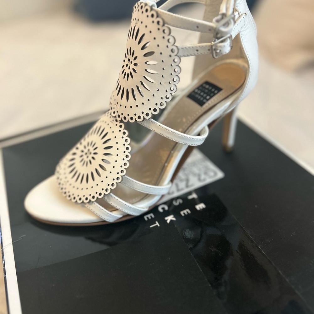 White House Black Market White Laser-Cut Sandals